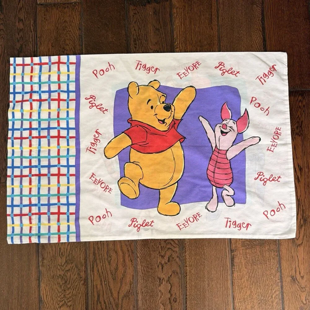 Vintage Winnie the Pooh Pillowcase Standard Sz Double Sided Piglet Tigger Eeyore